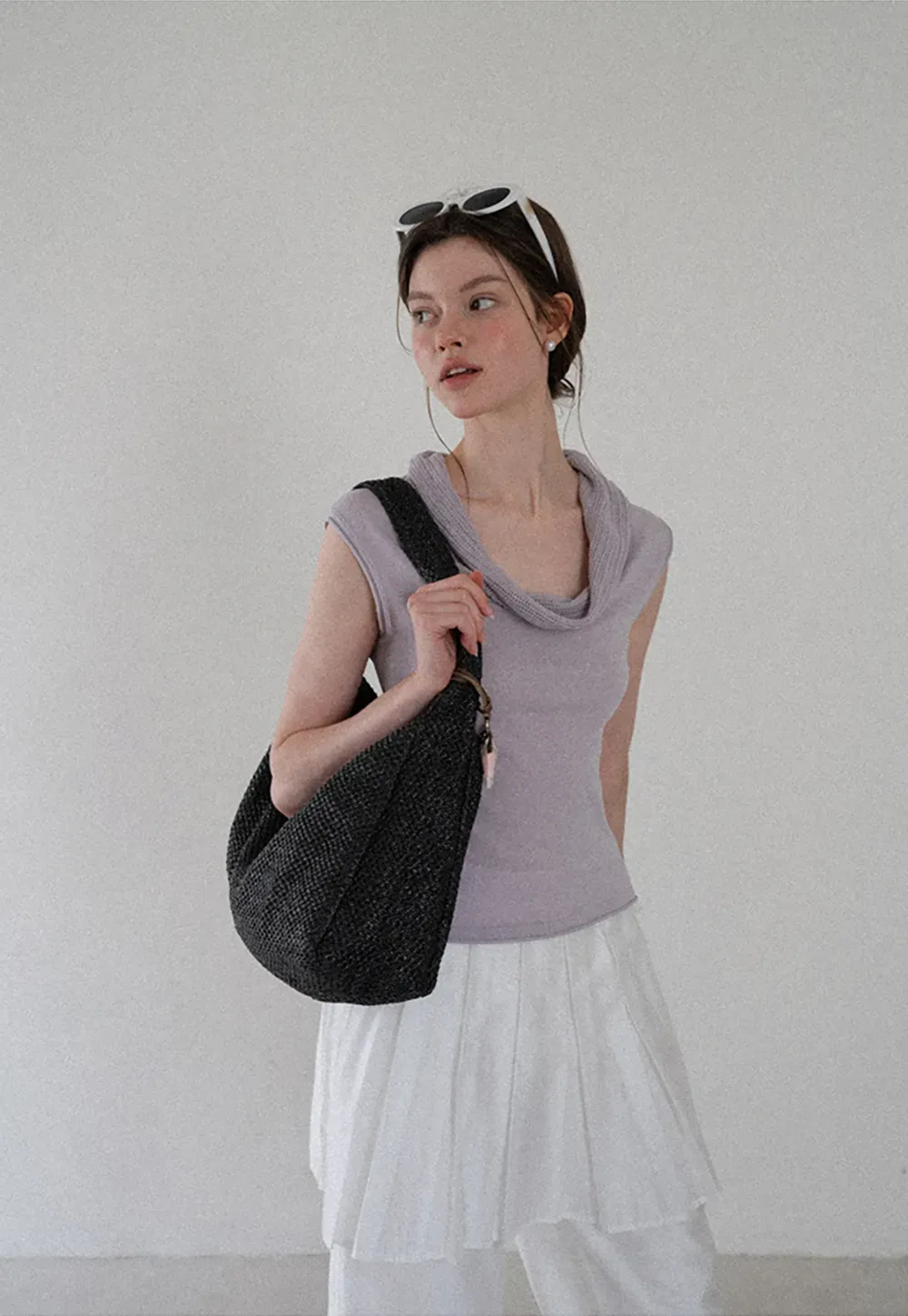 Cowl Neck Sleeveless Ribbed Knit Sweater