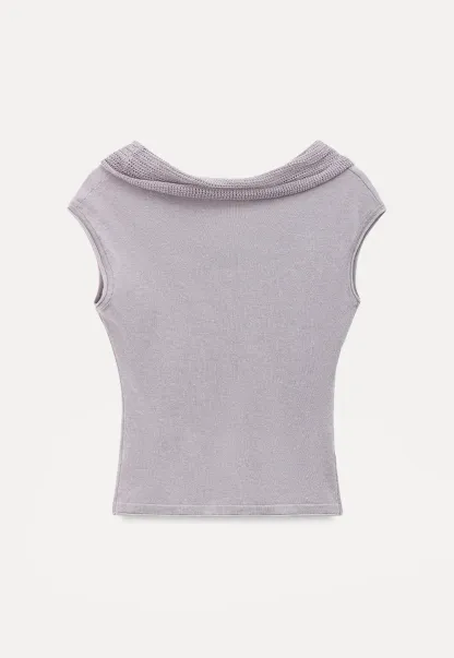 Cowl Neck Sleeveless Ribbed Knit Sweater