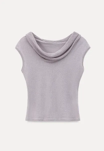 Cowl Neck Sleeveless Ribbed Knit Sweater