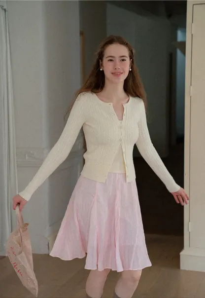 Ribbed Knit Cardigan with Button Front and V Neck