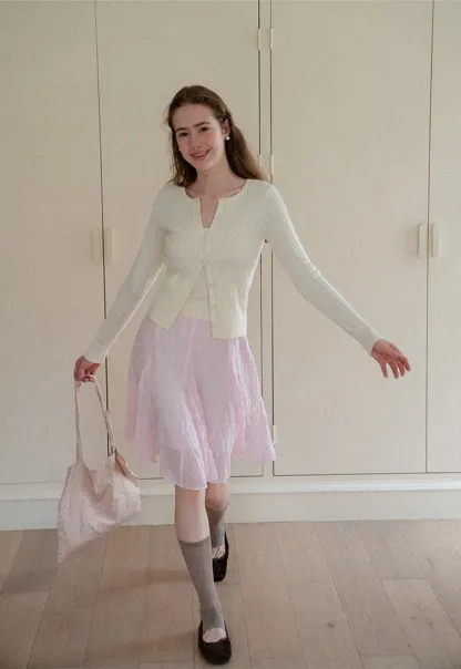 Ribbed Knit Cardigan with Button Front and V Neck