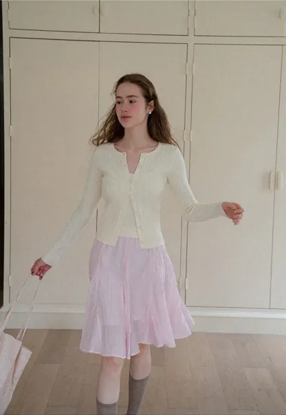 Ribbed Knit Cardigan with Button Front and V Neck