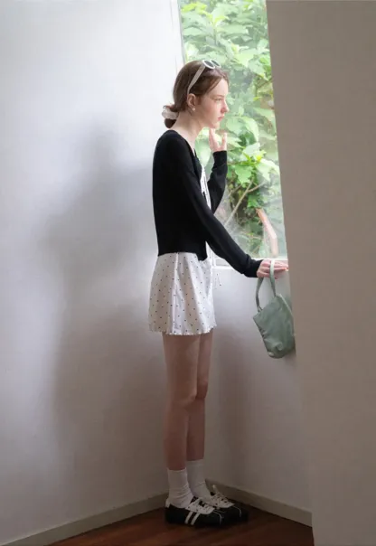 Drawstring Square Neck Long Sleeve Knit Sweater