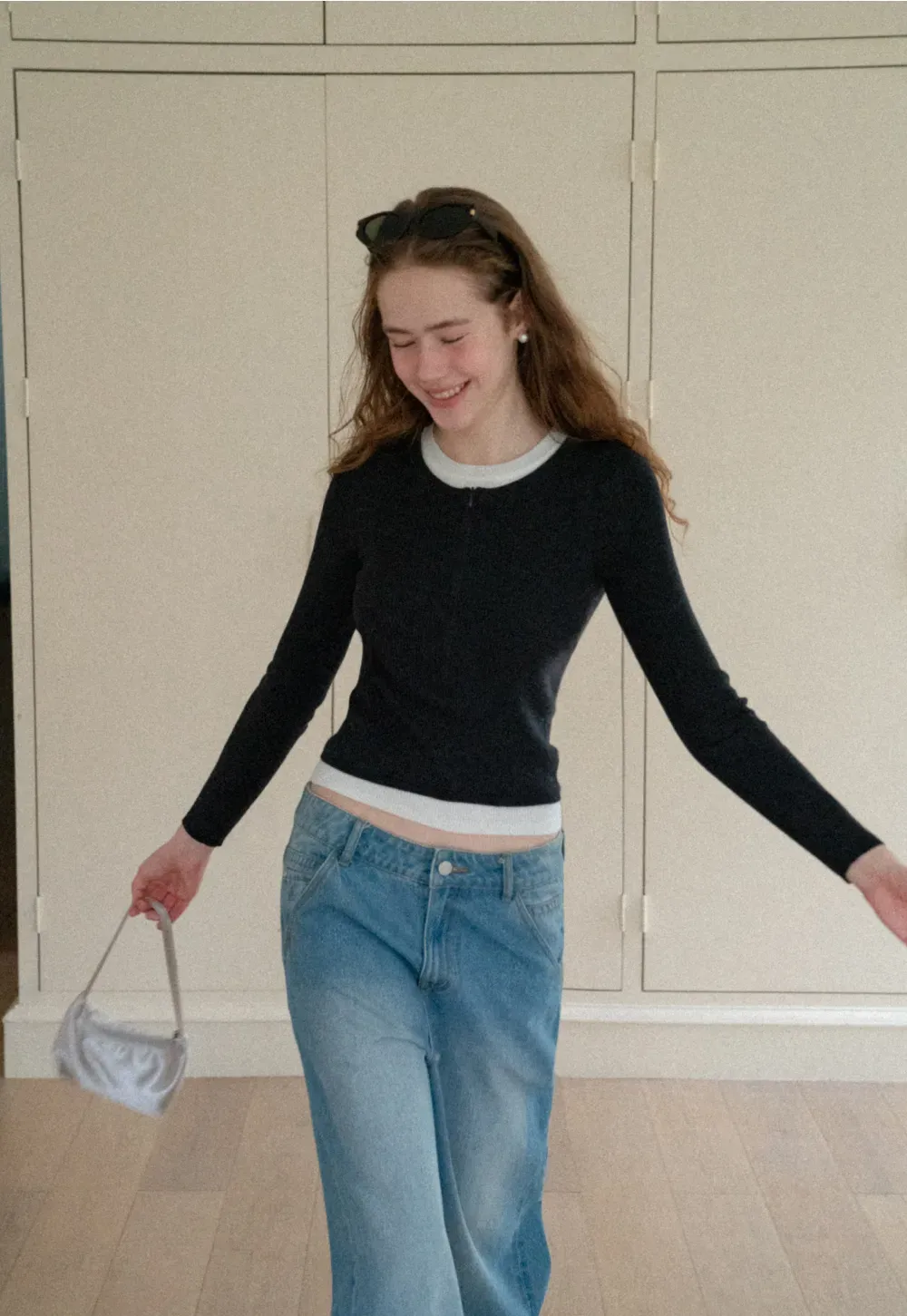 Cropped Ribbed Knit Sweater with Contrast Trim
