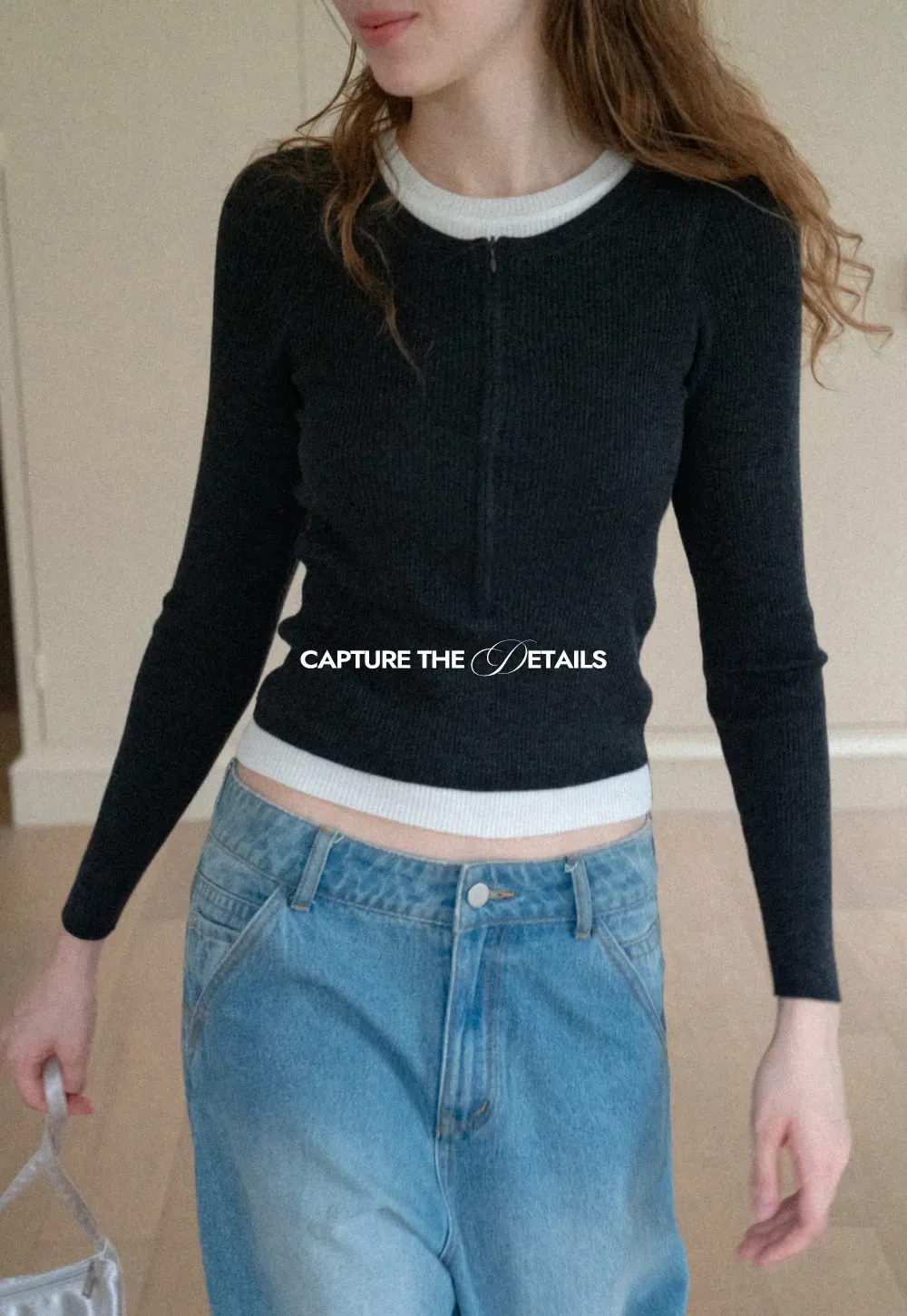 Cropped Ribbed Knit Sweater with Contrast Trim