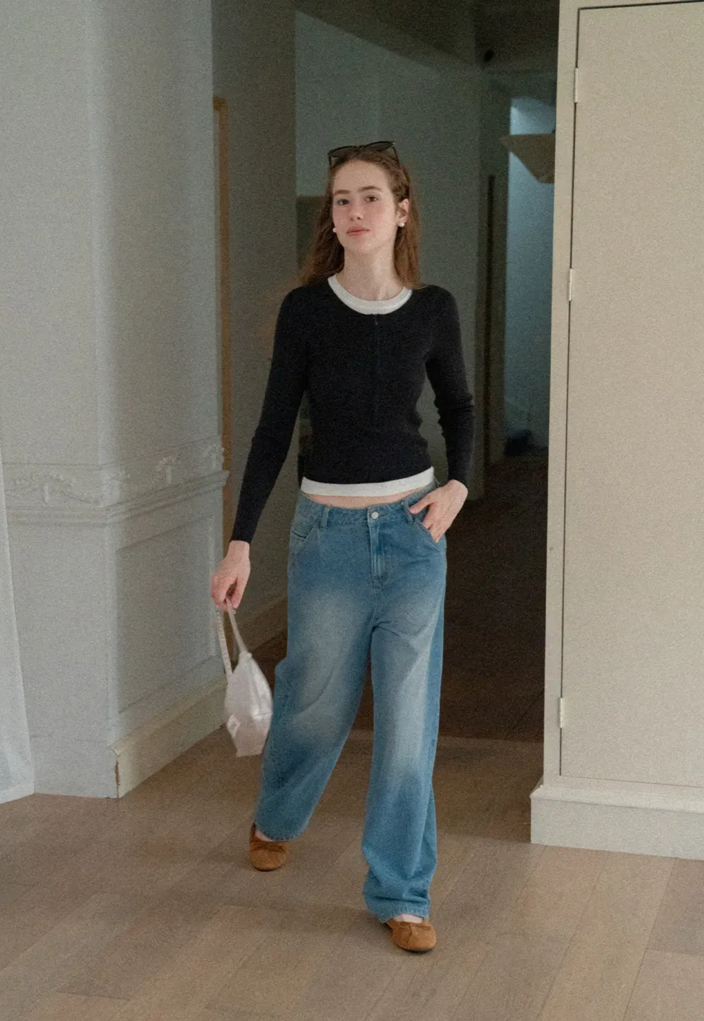 Cropped Ribbed Knit Sweater with Contrast Trim