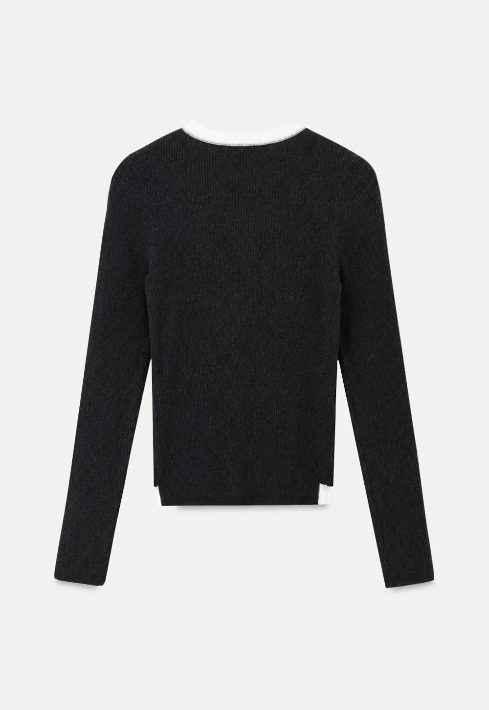 Cropped Ribbed Knit Sweater with Contrast Trim