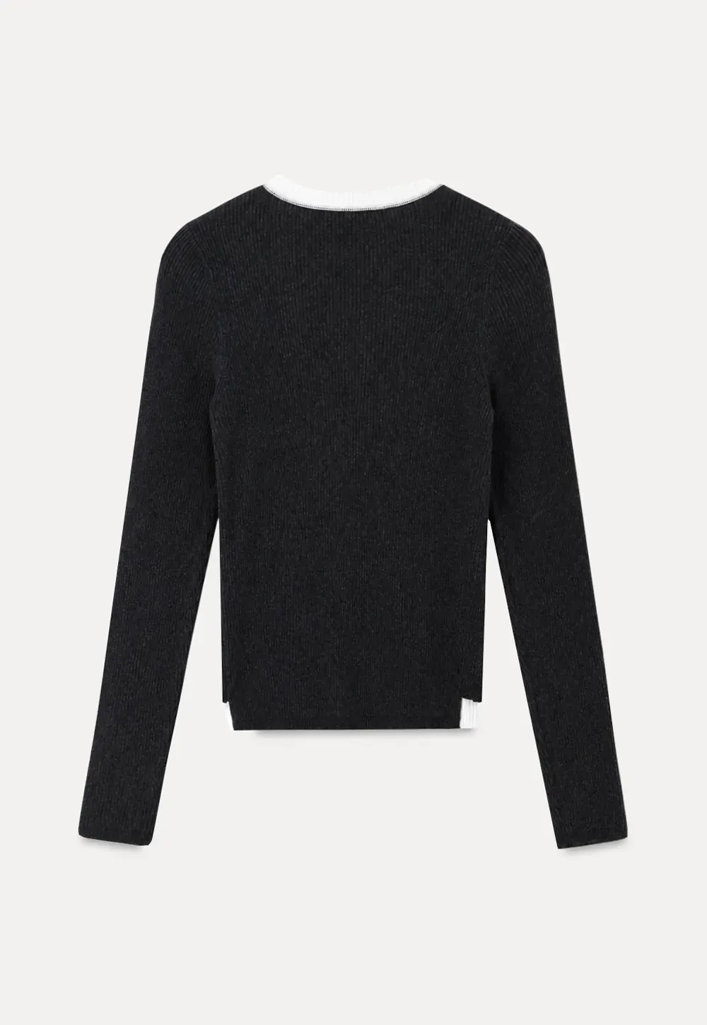 Cropped Ribbed Knit Sweater with Contrast Trim