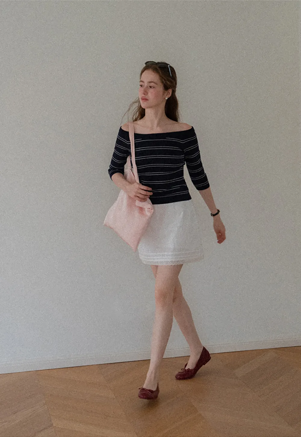 Off Shoulder Three Quarter Sleeve Knit Top