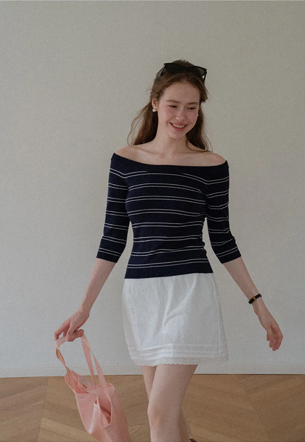 Off Shoulder Three Quarter Sleeve Knit Top