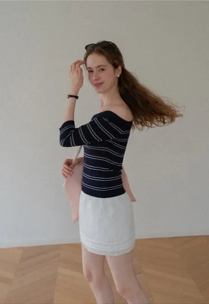 Off Shoulder Three Quarter Sleeve Knit Top