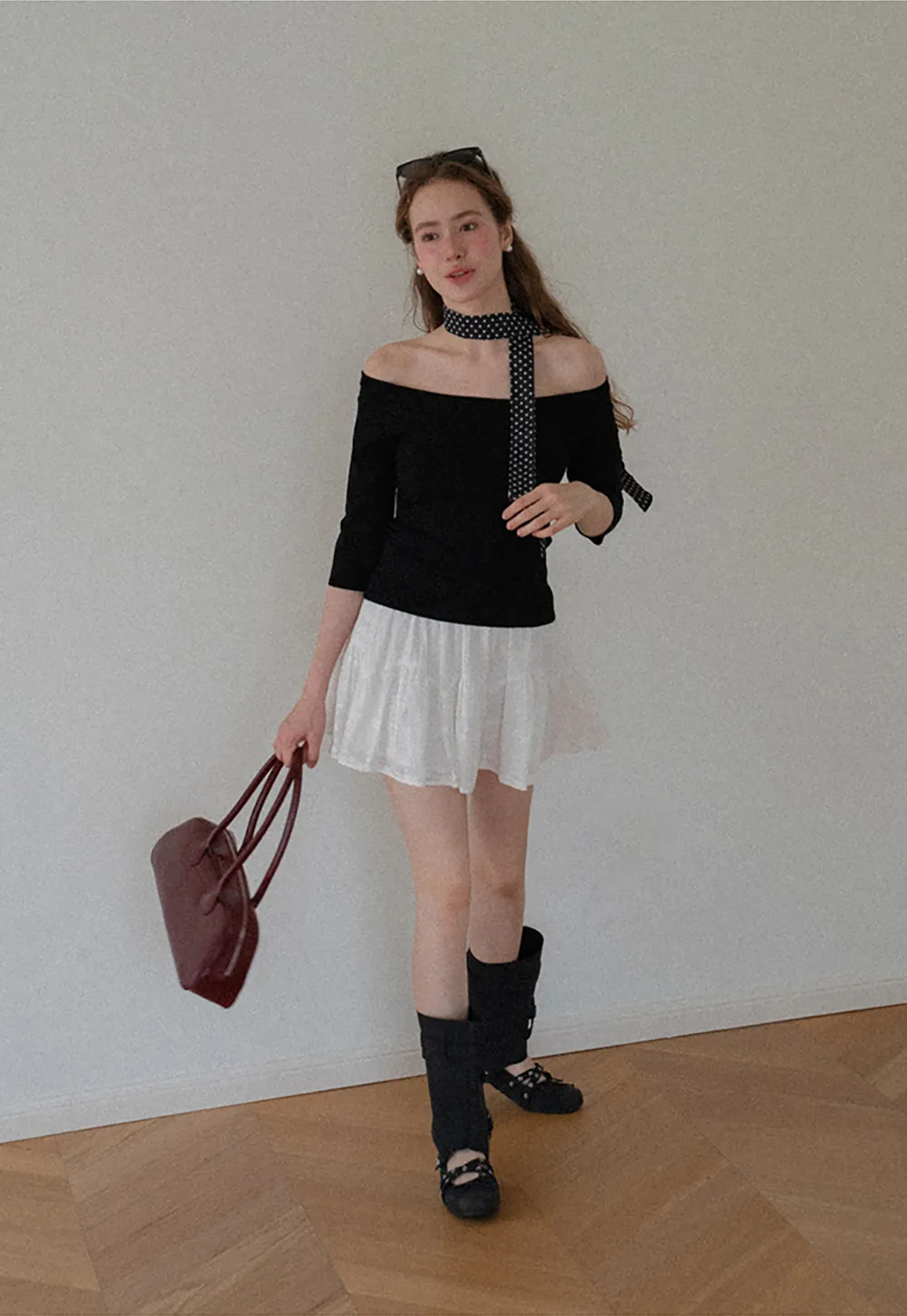 Off Shoulder Three Quarter Sleeve Knit Top