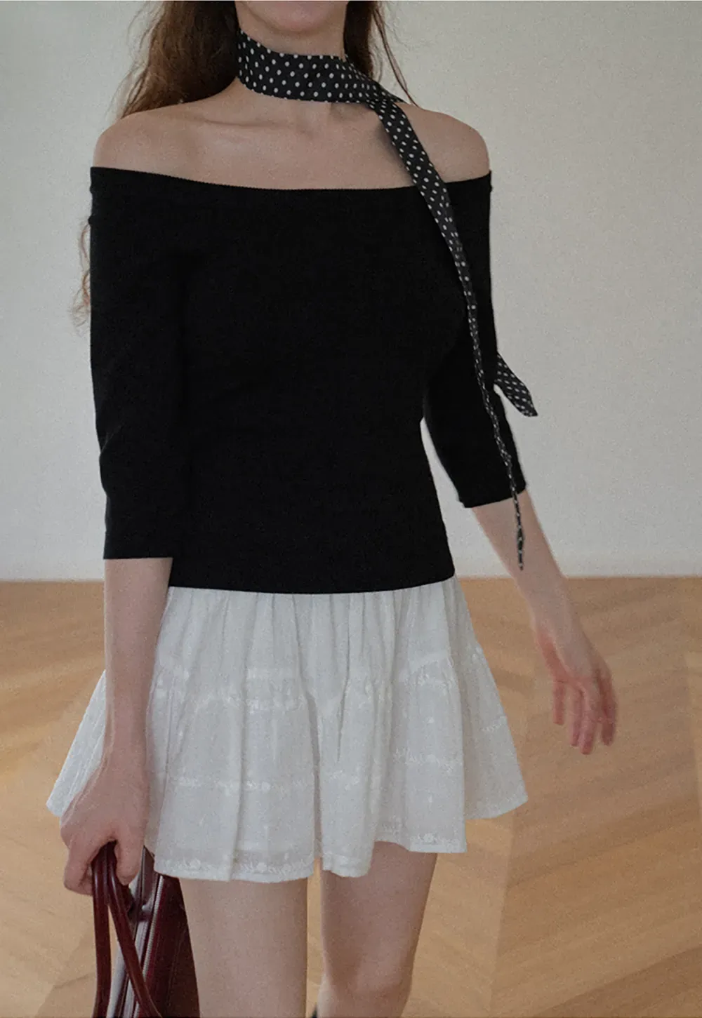 Off Shoulder Three Quarter Sleeve Knit Top