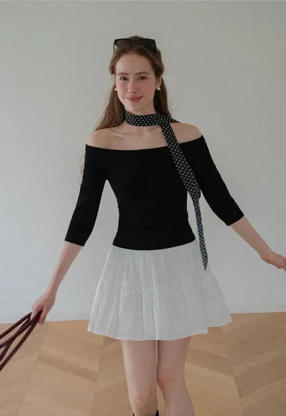 Off Shoulder Three Quarter Sleeve Knit Top