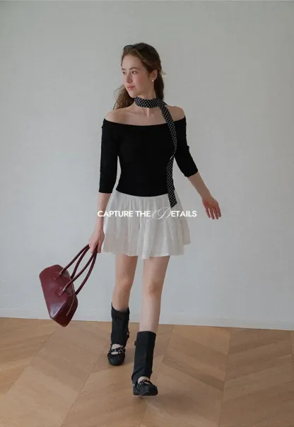 Off Shoulder Three Quarter Sleeve Knit Top