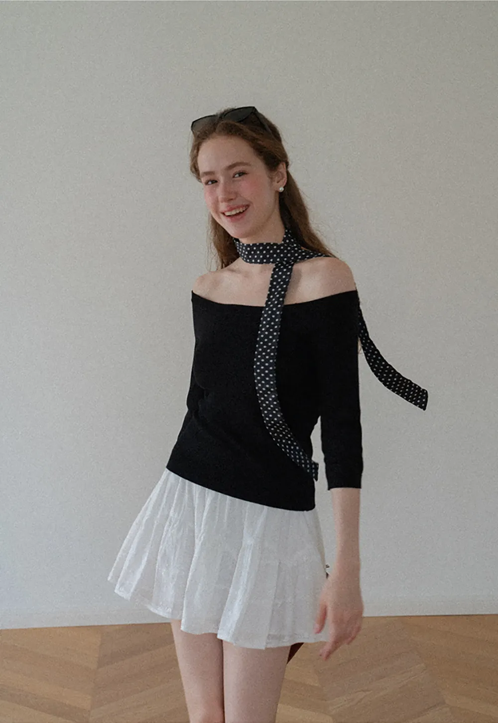 Off Shoulder Three Quarter Sleeve Knit Top