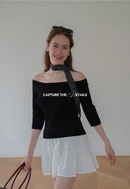 Off Shoulder Three Quarter Sleeve Knit Top