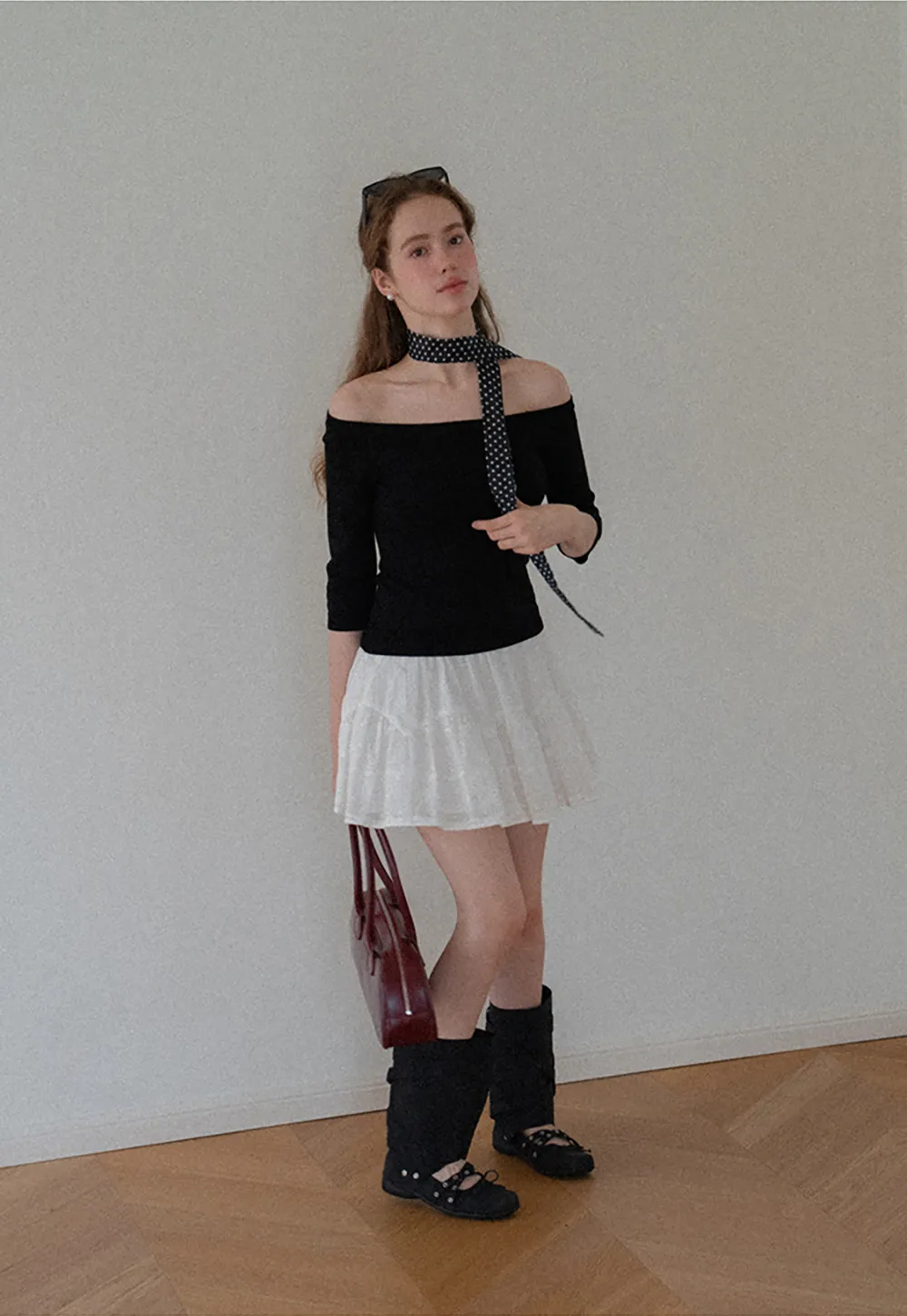 Off Shoulder Three Quarter Sleeve Knit Top