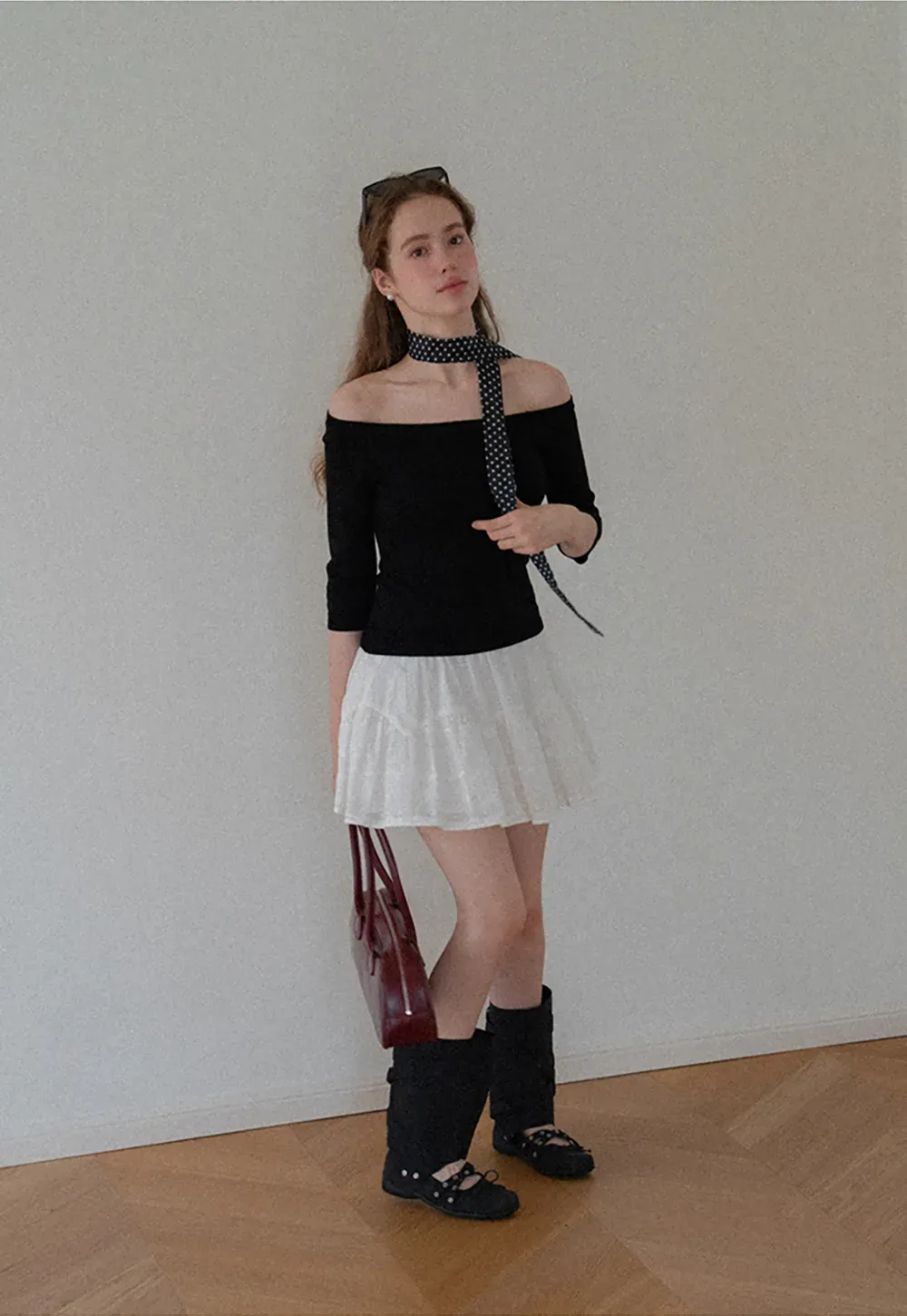 Off Shoulder Three Quarter Sleeve Knit Top