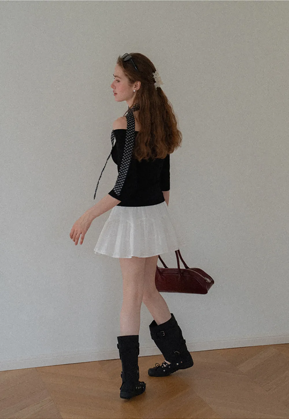 Off Shoulder Three Quarter Sleeve Knit Top