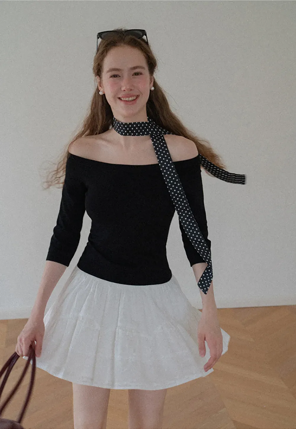 Off Shoulder Three Quarter Sleeve Knit Top