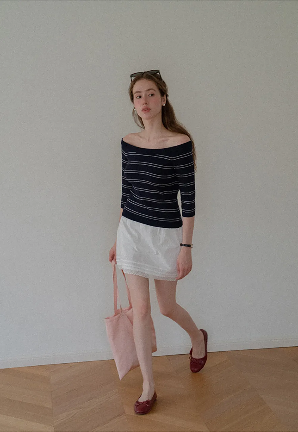 Off Shoulder Three Quarter Sleeve Knit Top