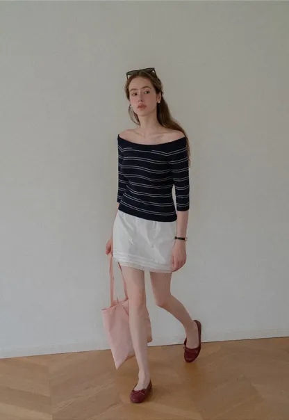Off Shoulder Three Quarter Sleeve Knit Top