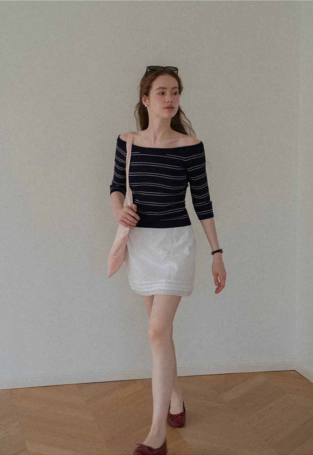Off Shoulder Three Quarter Sleeve Knit Top
