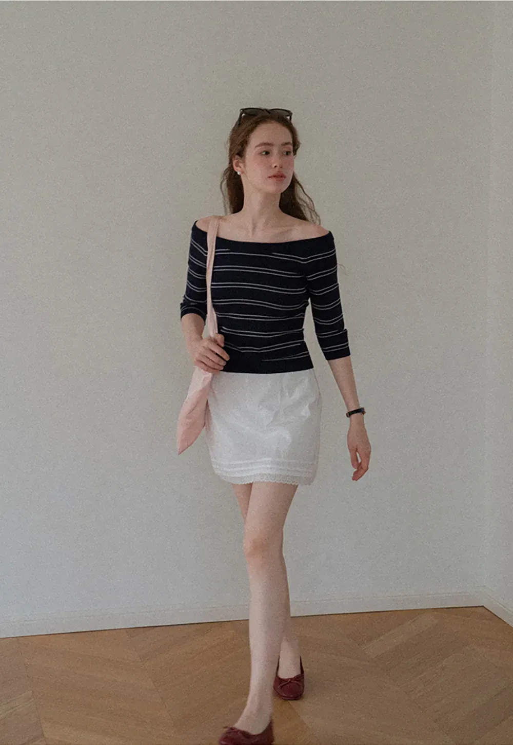 Off Shoulder Three Quarter Sleeve Knit Top