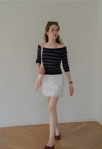 Off Shoulder Three Quarter Sleeve Knit Top