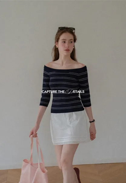 Off Shoulder Three Quarter Sleeve Knit Top