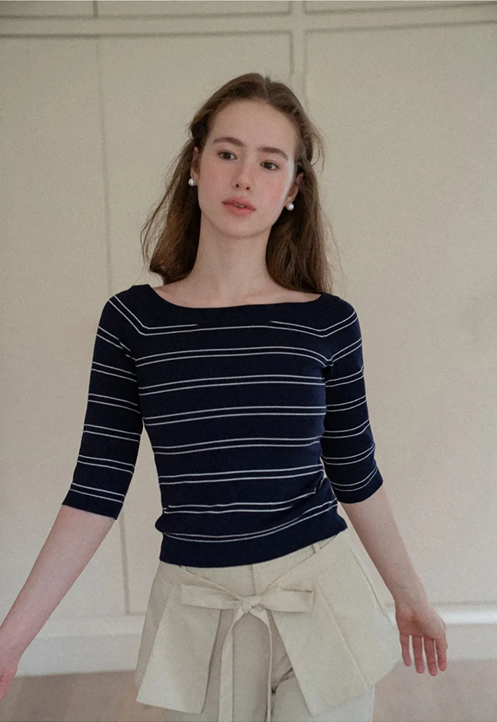 Off Shoulder Three Quarter Sleeve Knit Top
