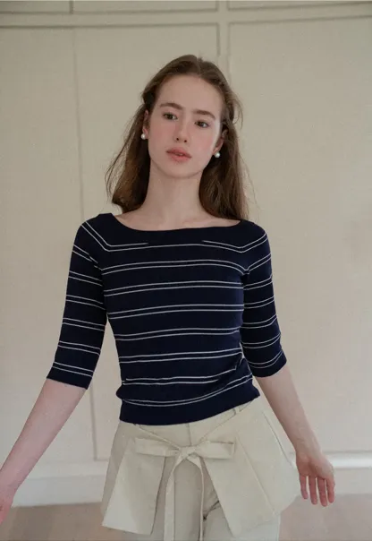 Off Shoulder Three Quarter Sleeve Knit Top