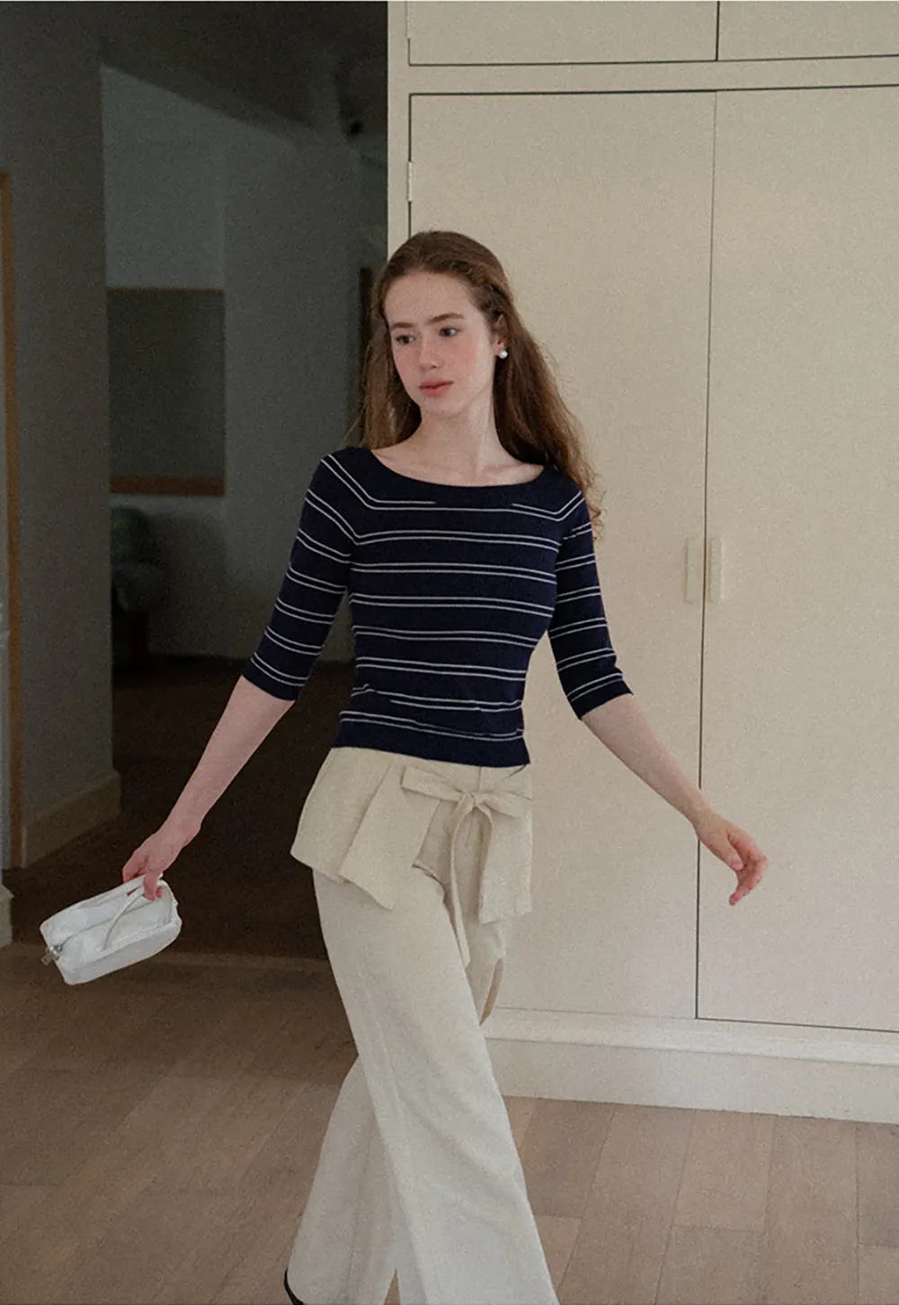 Off Shoulder Three Quarter Sleeve Knit Top