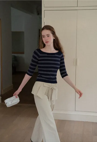 Off Shoulder Three Quarter Sleeve Knit Top