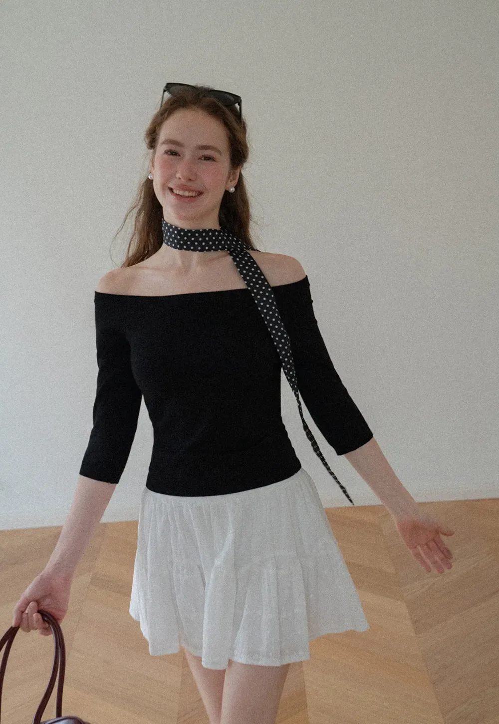 Off Shoulder Three Quarter Sleeve Knit Top