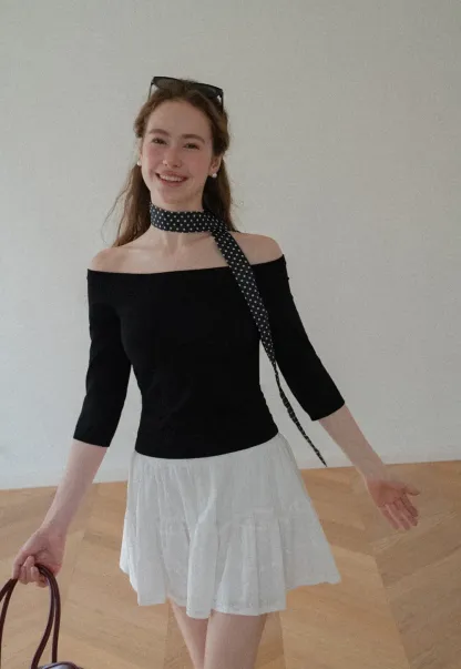 Off Shoulder Three Quarter Sleeve Knit Top