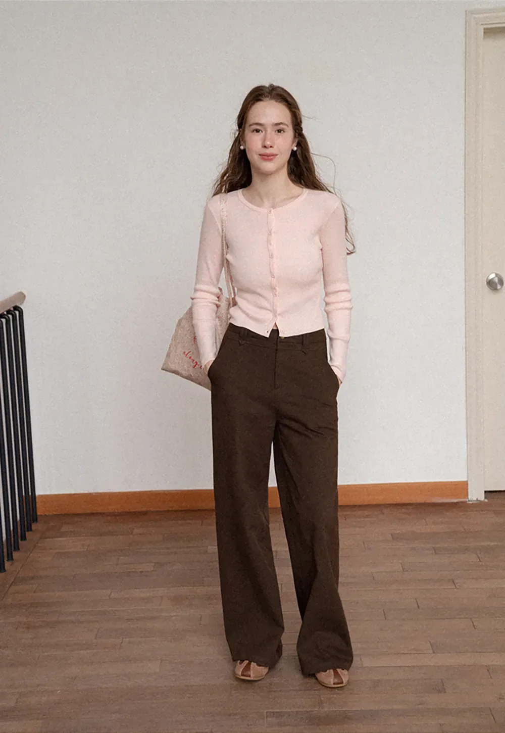 Cropped Ribbed Knit Cardigan with Button Front