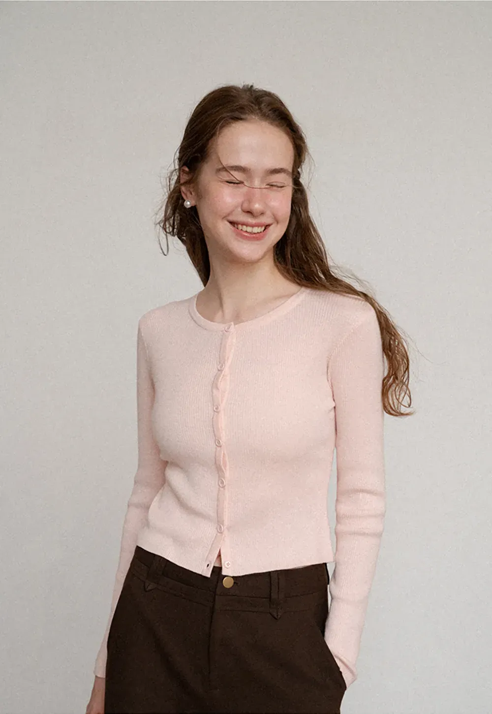 Cropped Ribbed Knit Cardigan with Button Front