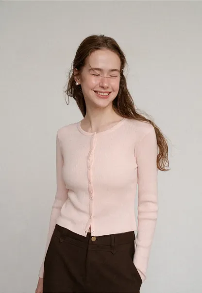 Cropped Ribbed Knit Cardigan with Button Front