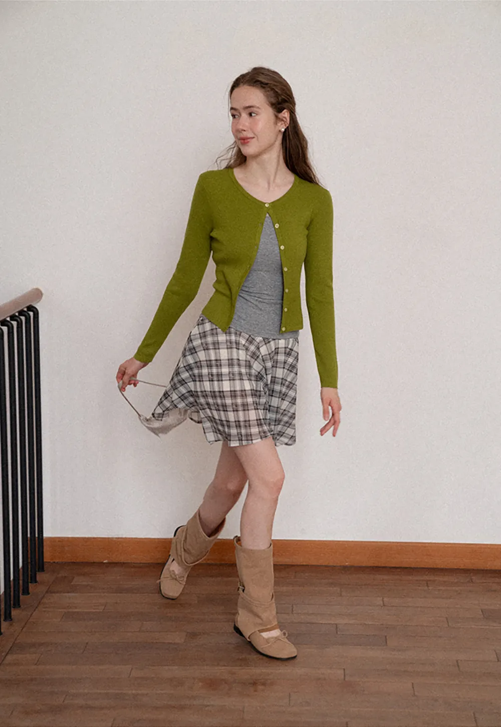 Cropped Ribbed Knit Cardigan with Button Front