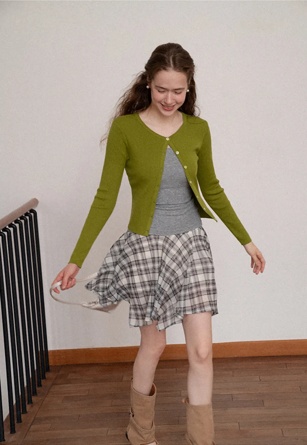 Cropped Ribbed Knit Cardigan with Button Front