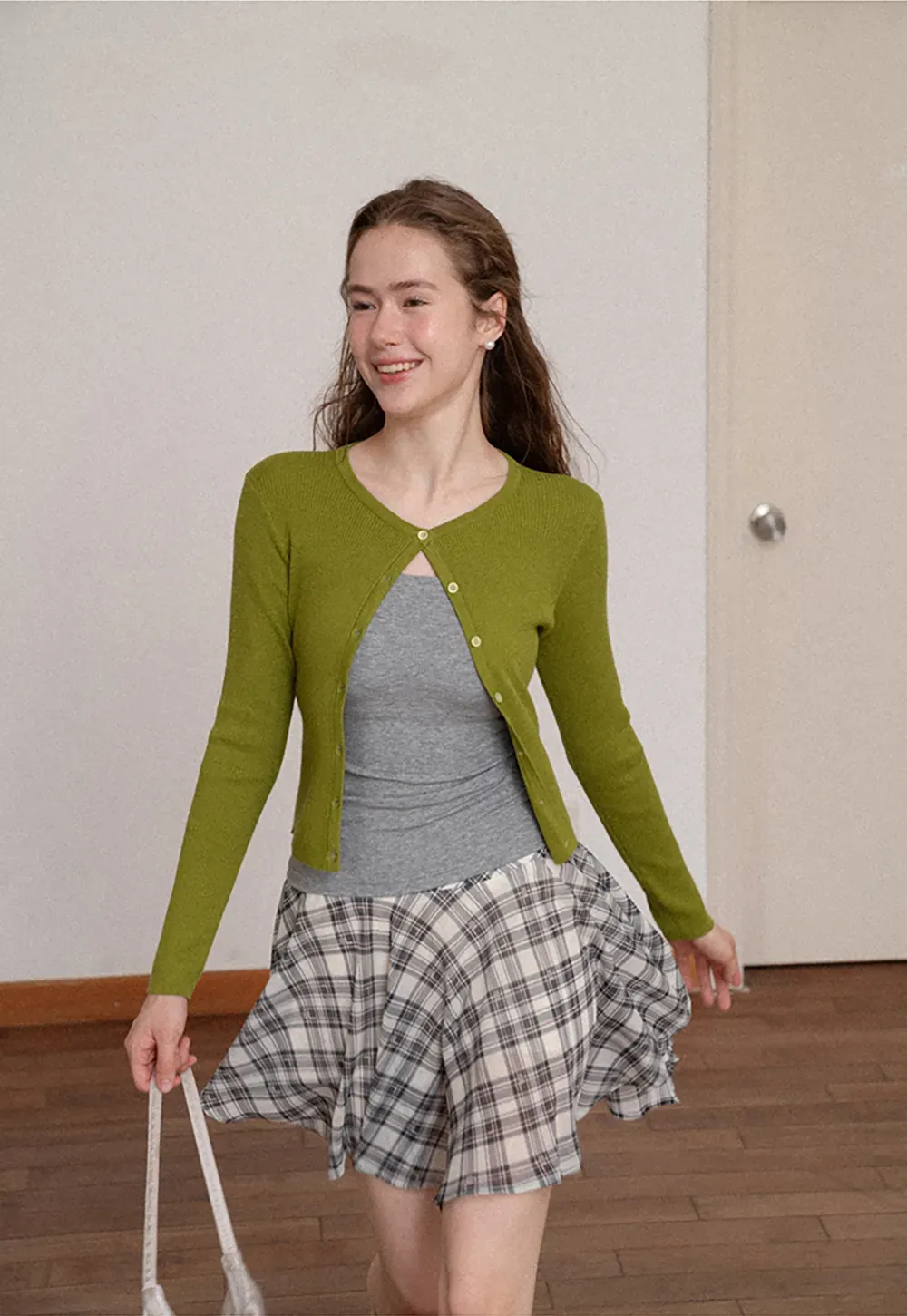 Cropped Ribbed Knit Cardigan with Button Front
