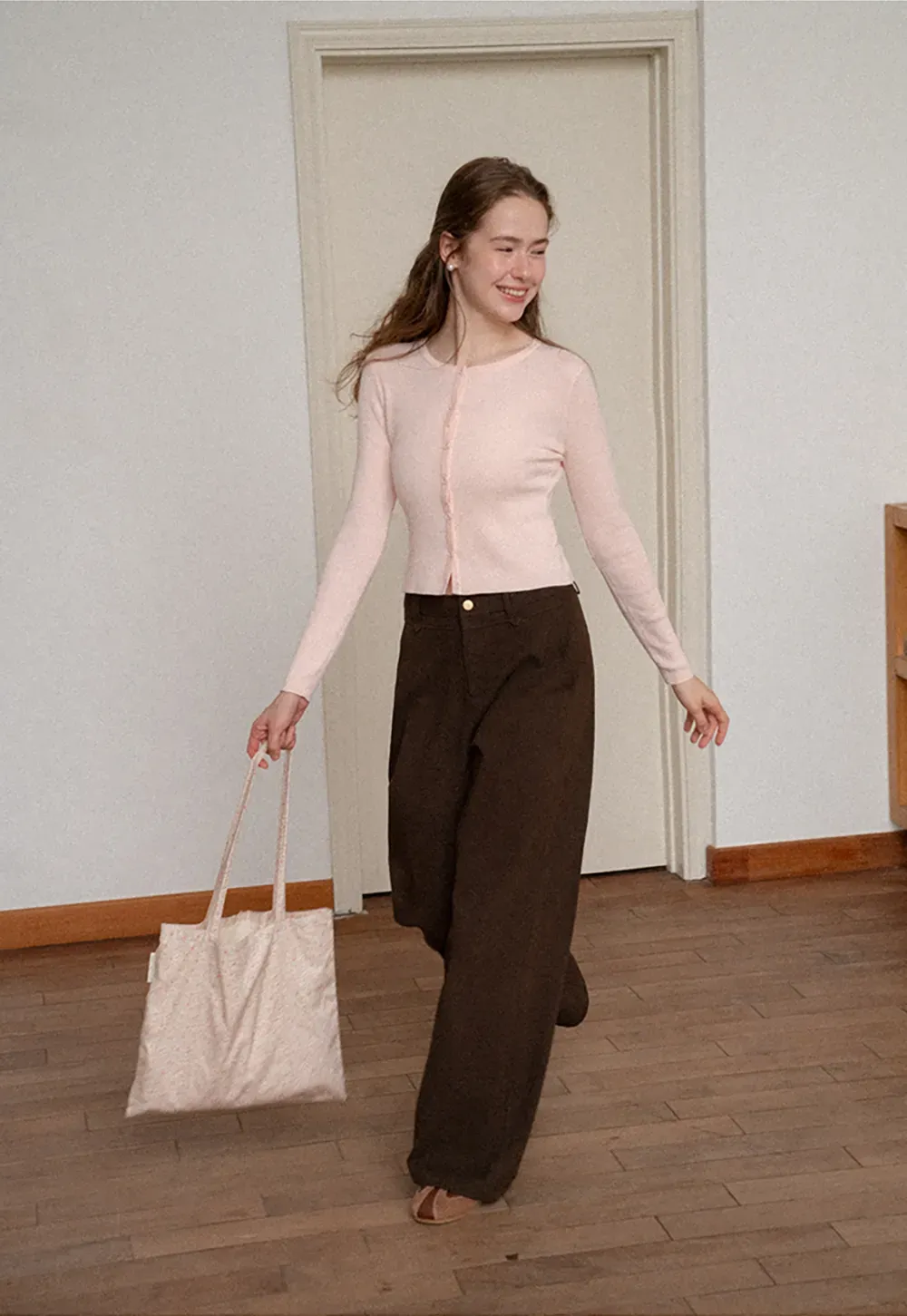 Cropped Ribbed Knit Cardigan with Button Front