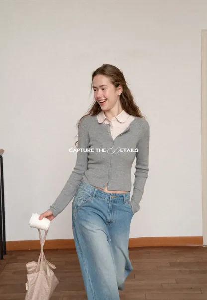 Cropped Ribbed Knit Cardigan with Button Front