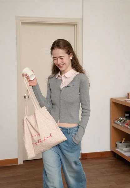 Cropped Ribbed Knit Cardigan with Button Front