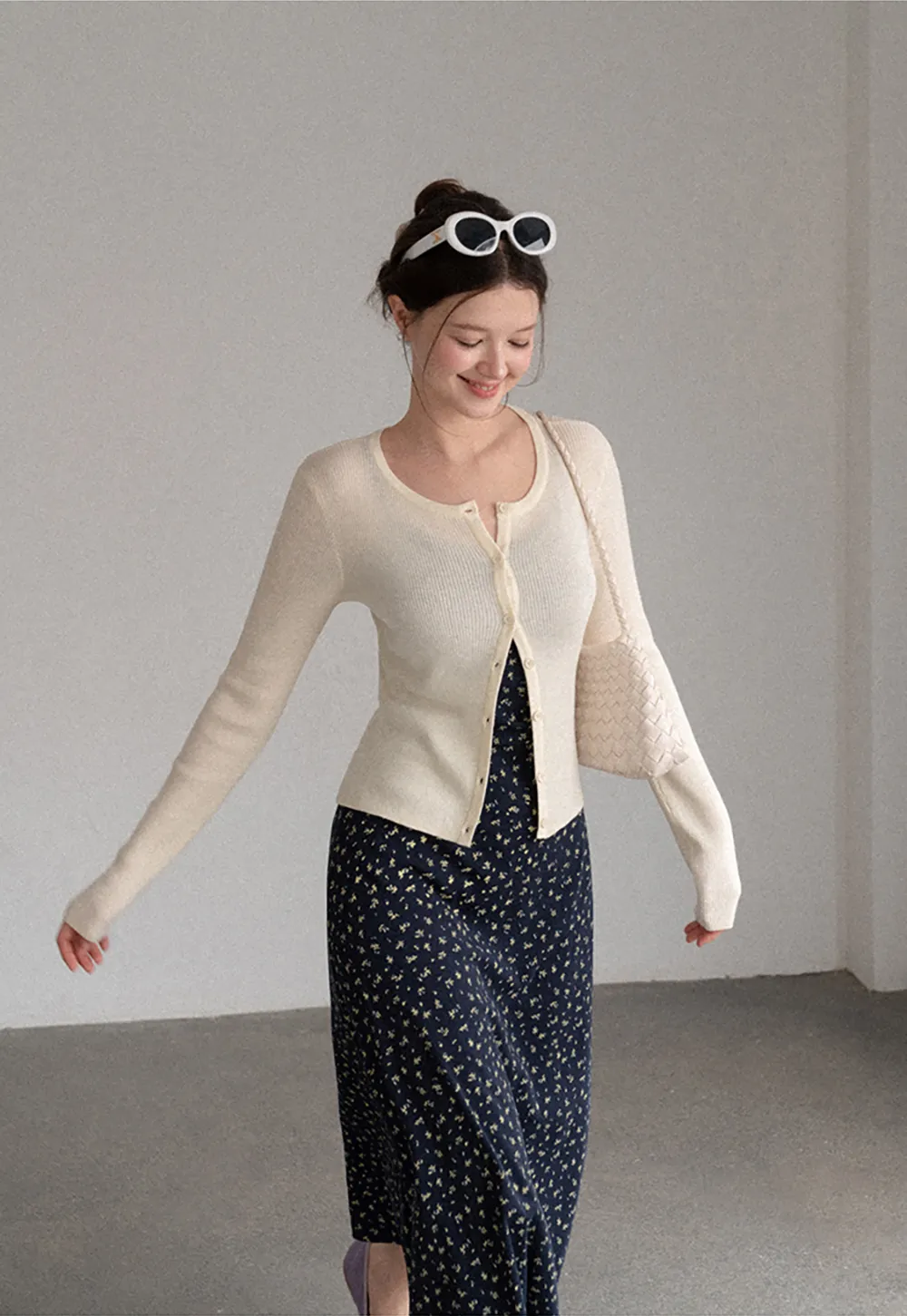 Cropped Ribbed Knit Cardigan with Button Front