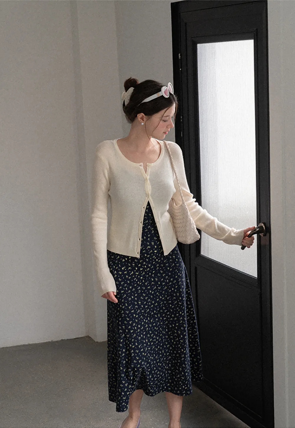 Cropped Ribbed Knit Cardigan with Button Front