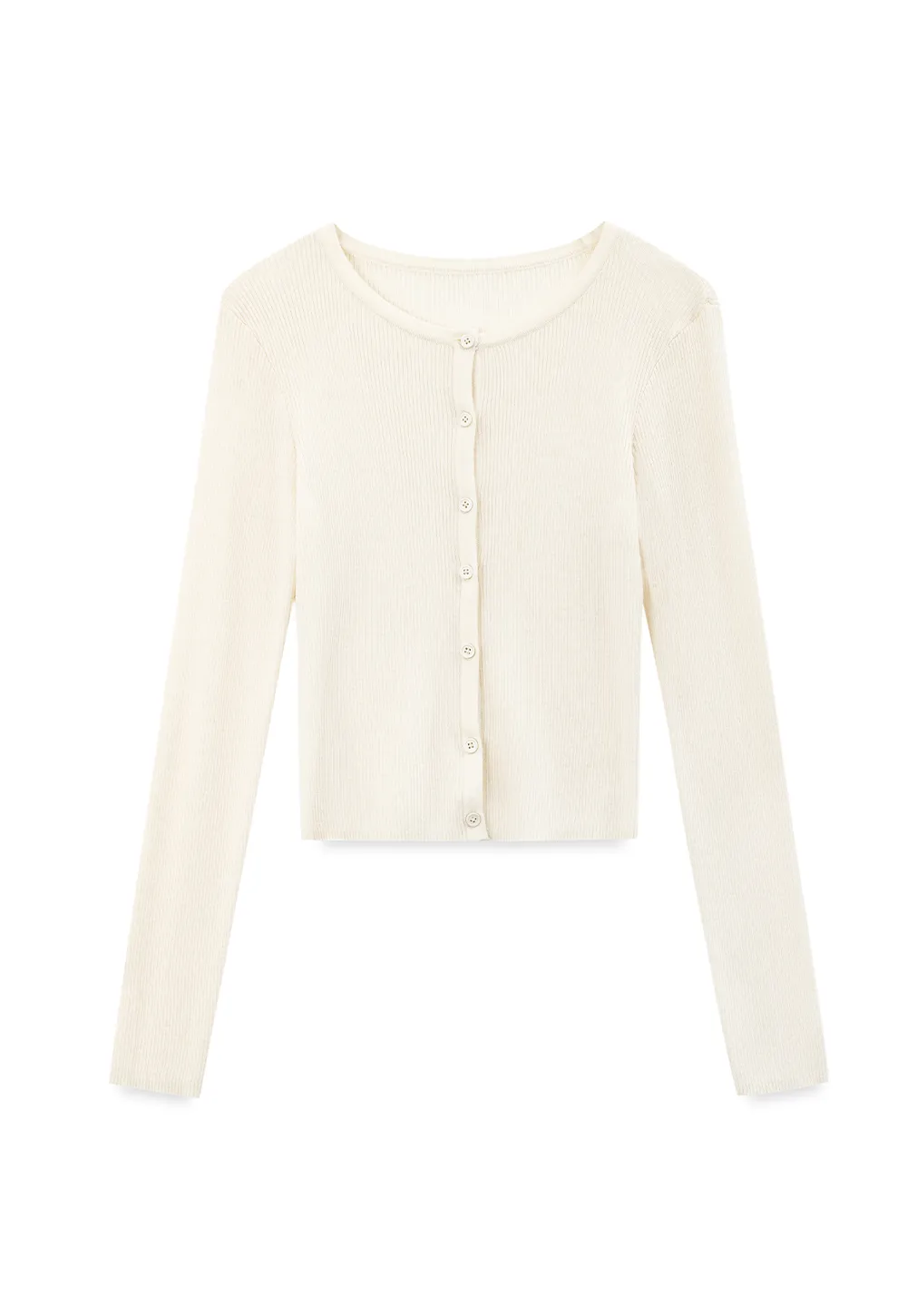 Cropped Ribbed Knit Cardigan with Button Front