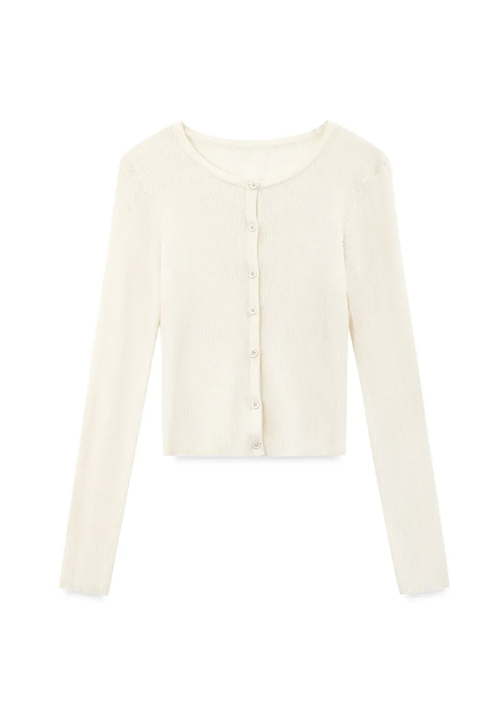 Cropped Ribbed Knit Cardigan with Button Front